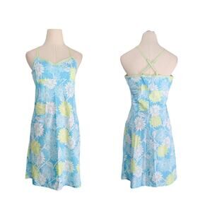Vintage Lilly Pultizer Mini Dress Floral Y2K 90s Empire Slip Blue Green Beach